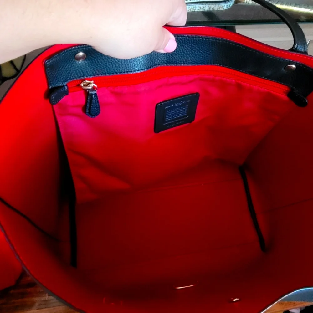 Coach Black Tote with Red Interior